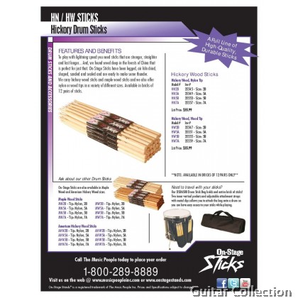 On Stage HN5A Drum Sticks, Hickory Wood with Nylon Tip, 5A (1 pair)