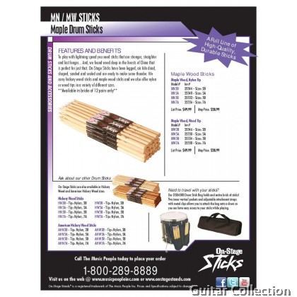 On Stage MN5A 5A Maple Wood Drum stick with Nylon Tip (1 pair)