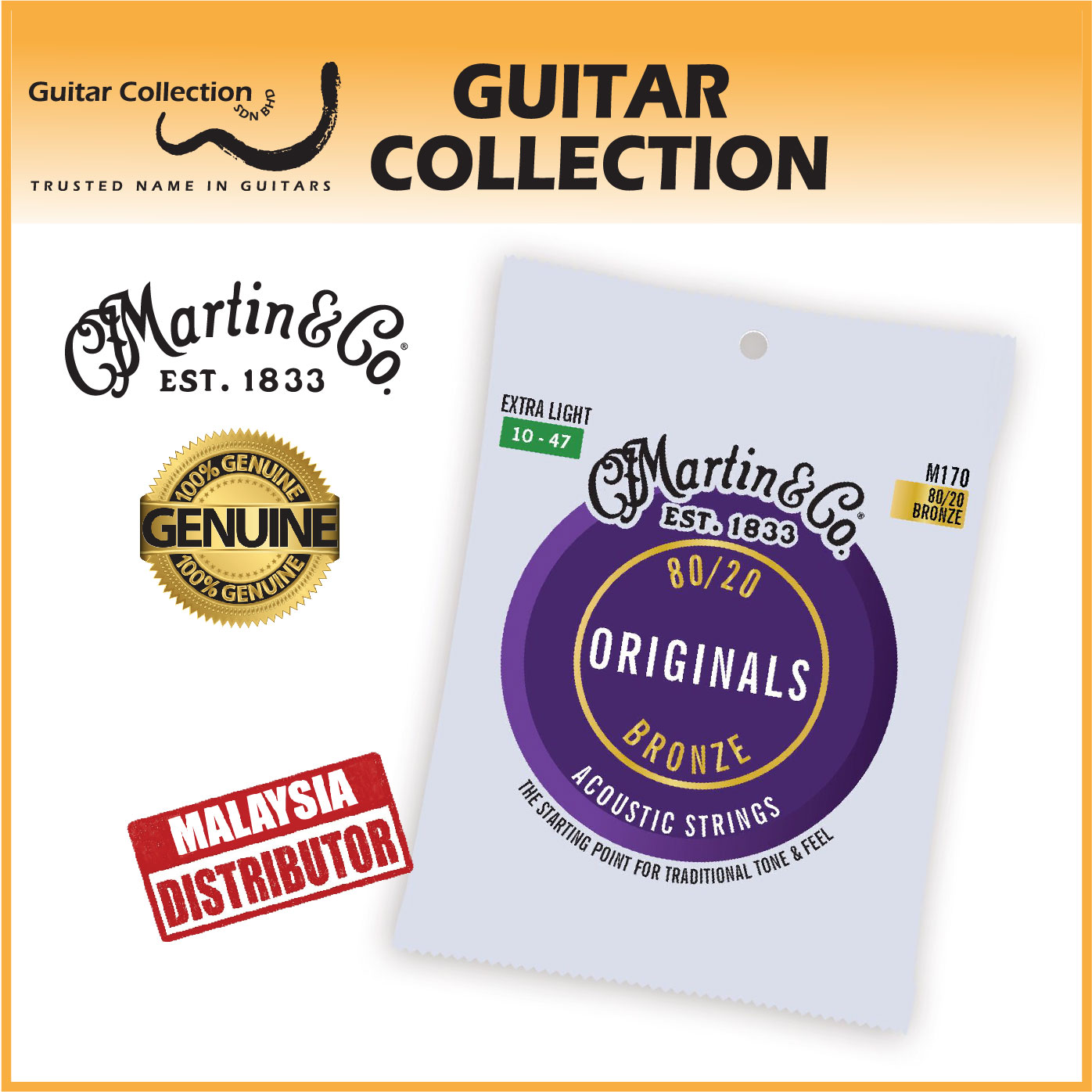 Martin M170 010 047 Originals 80 20 Bronze Acoustic Strings