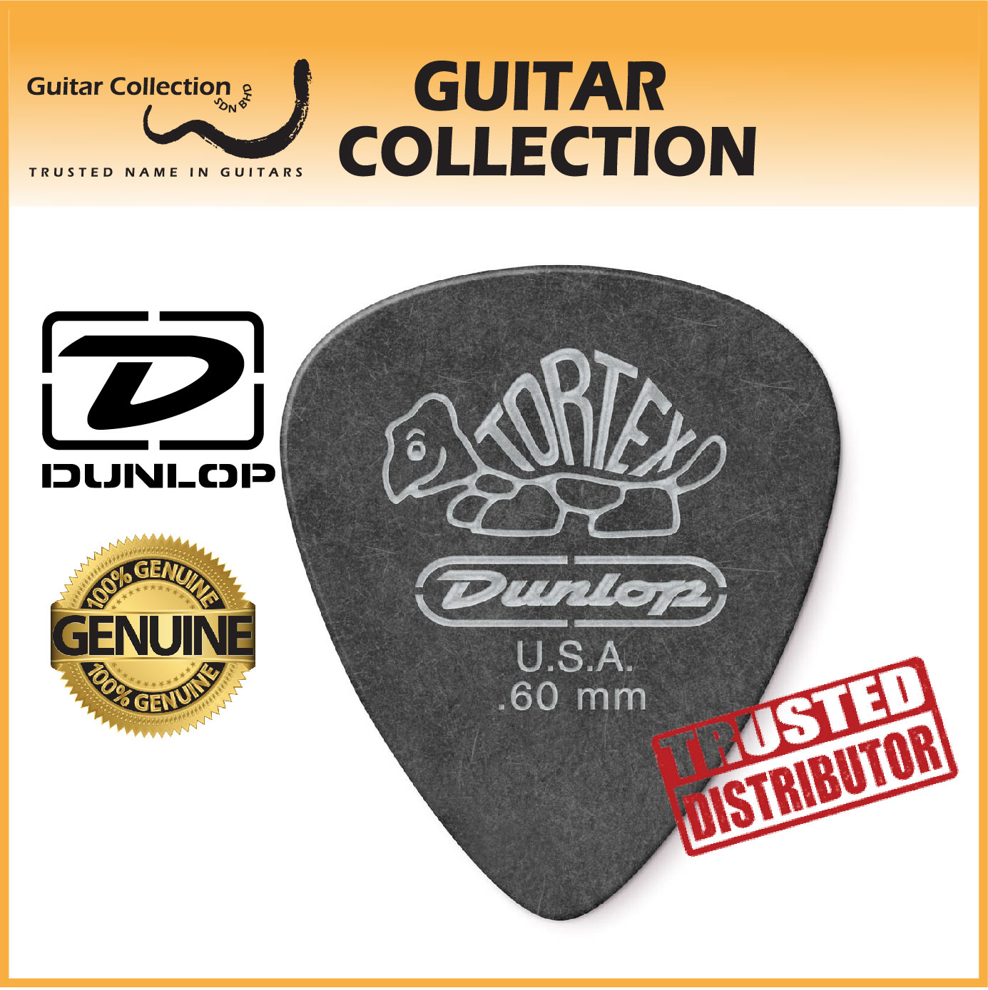 Jim Dunlop 488P060 Tortex Pitch Black Standard Guitar Picks 0.60