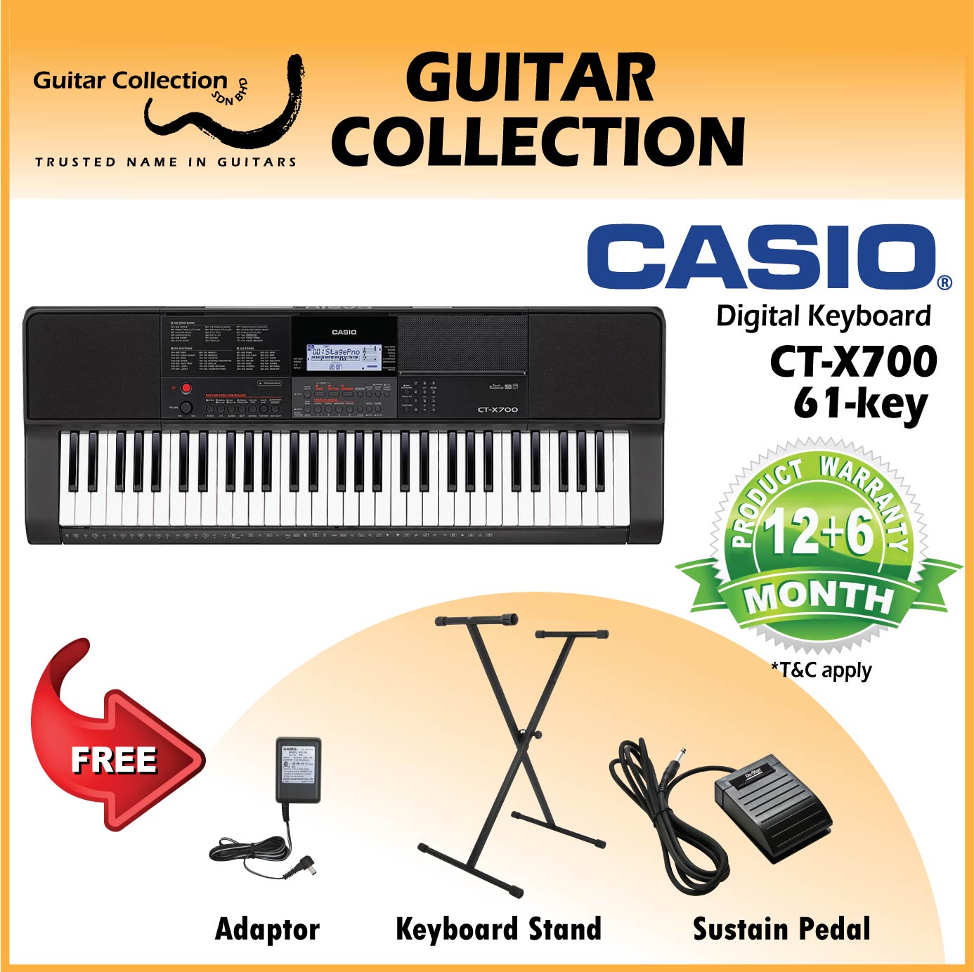 Casio Casiotone CT X700 61 Keys Keyboard Free Adaptor Stand