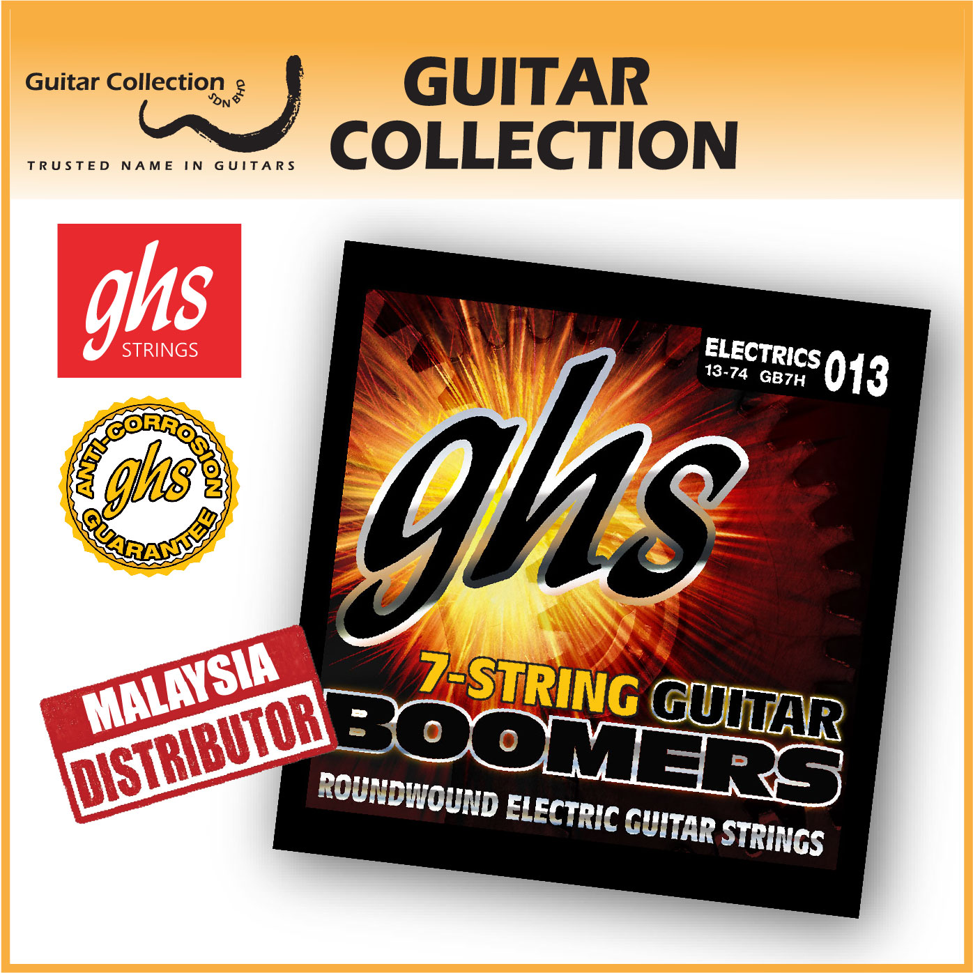 GHS GB7H Boomers 7 String Electric Guitar Strings Heavy Gauge