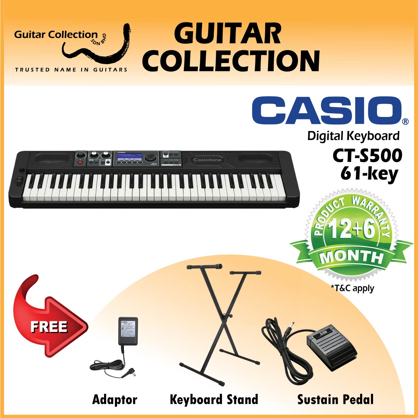 Casio Casiotone CT S500 61 Keys Keyboard Free Adaptor Stand