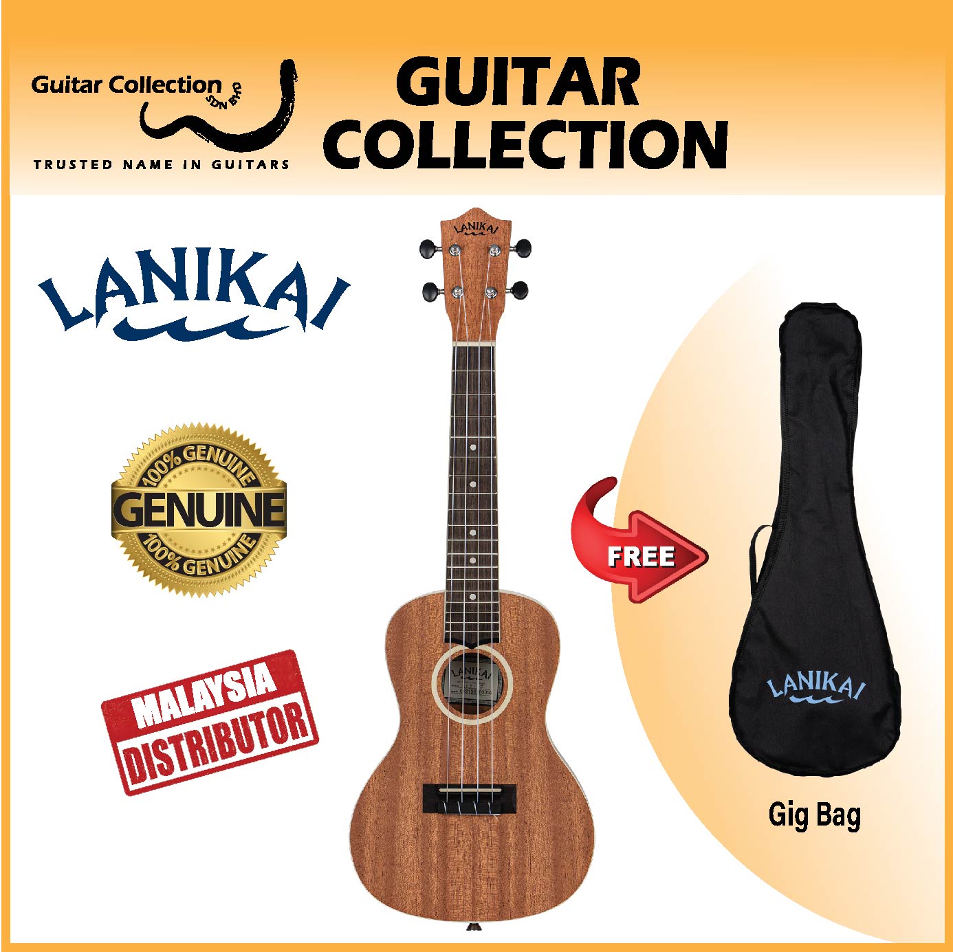 LANIKAI LU21-C | Concert 23" Ukulele | Full Okoume | Gig Bag
