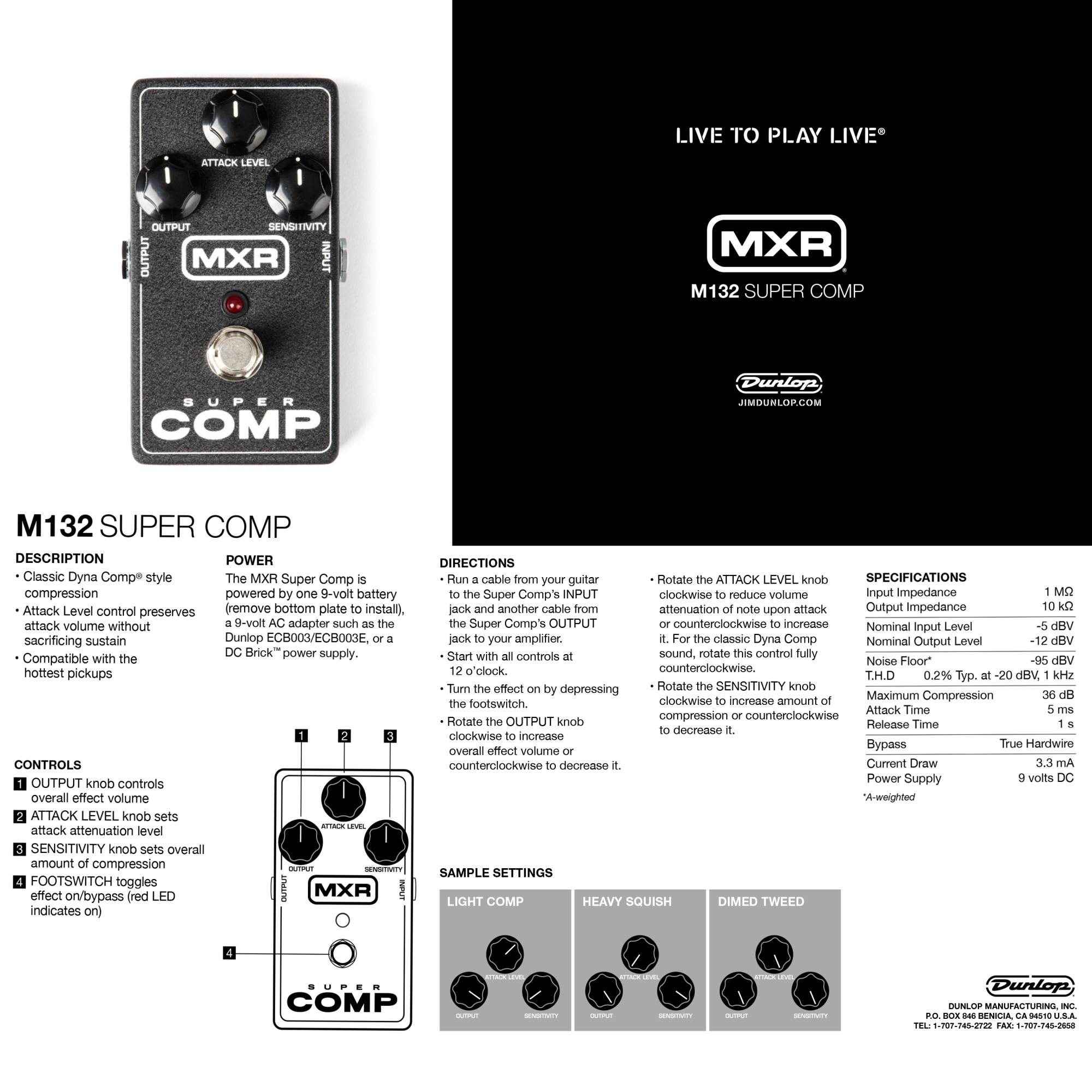 Jim Dunlop M132 MXR Super Comp | Compressor Guitar Effect Pedal